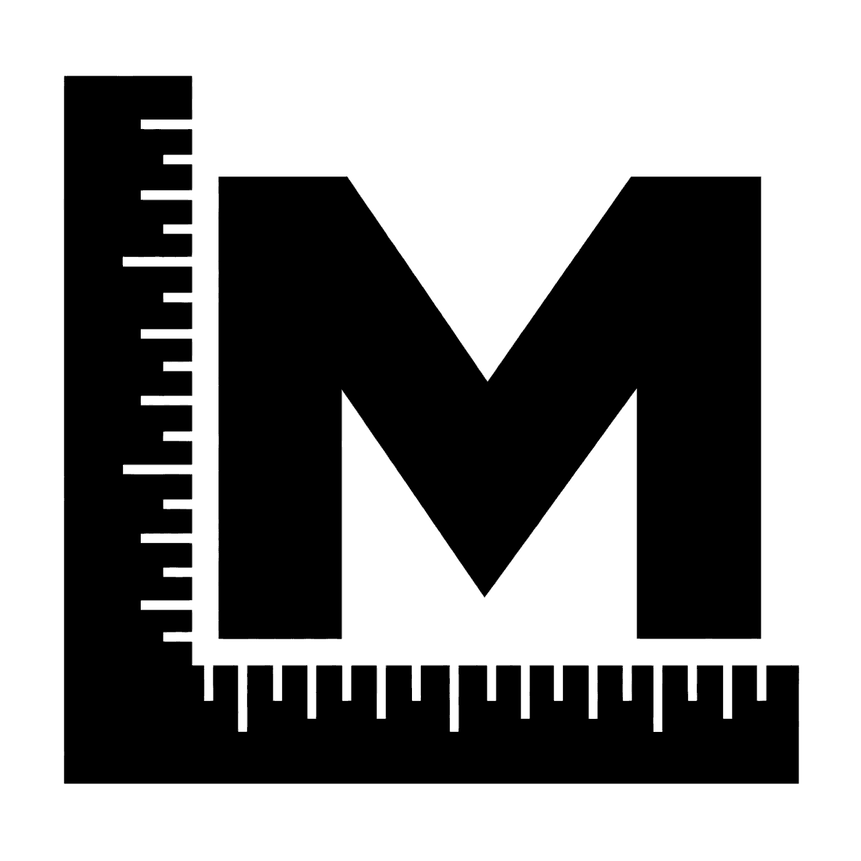 M inside an L-shaped measuring ruler